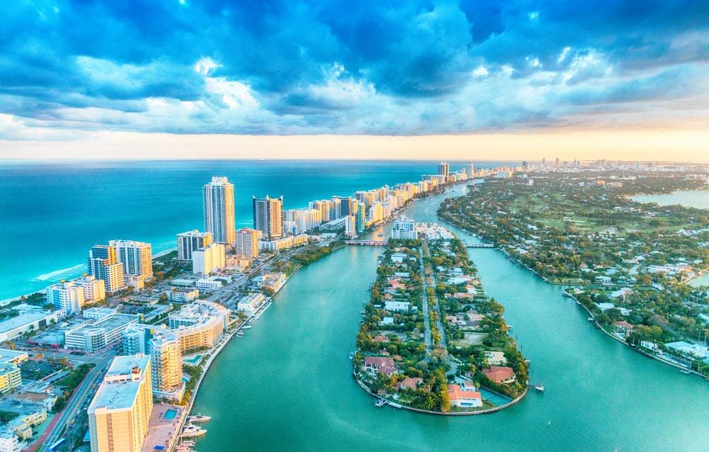 Miami waterfront real estate along ocean and waterway